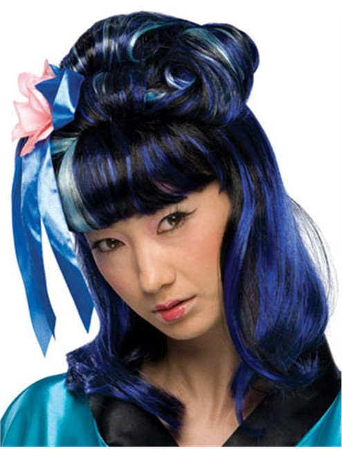 Adult Black Blue Dragon Lady Geisha Girl Samurai Wig