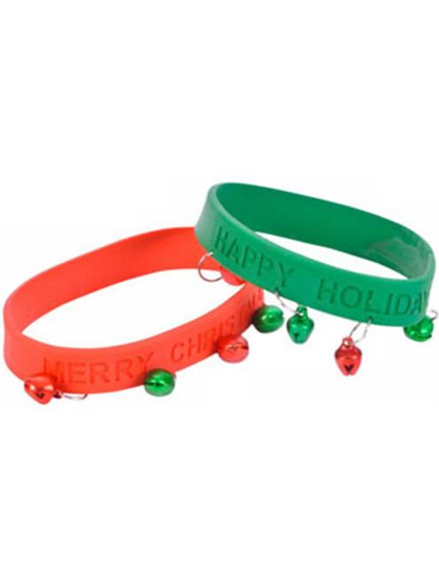 2 Red Green Bells Christmas Holiday Sayings Bracelets