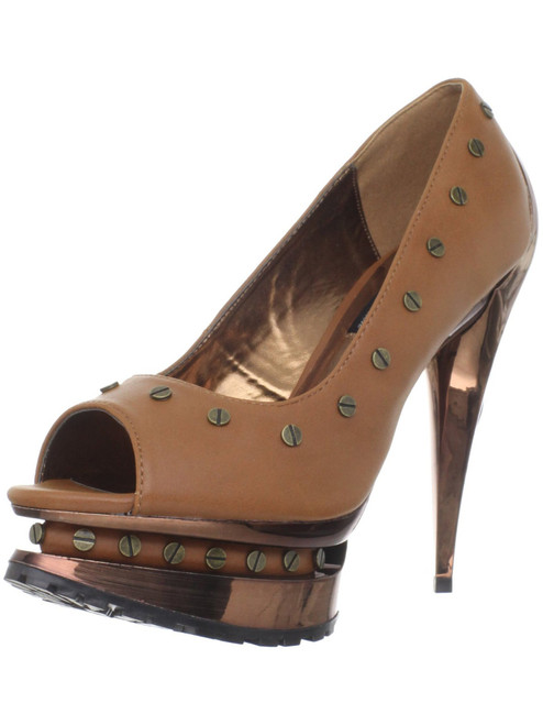 Women's Shoes 5" Exclusive Flame Heel With Rivet Detail Topline - Camel Soft PU Women's Shoes 5" Exclusive Flame Heel With Rivet Detail Topline - Camel Soft PU