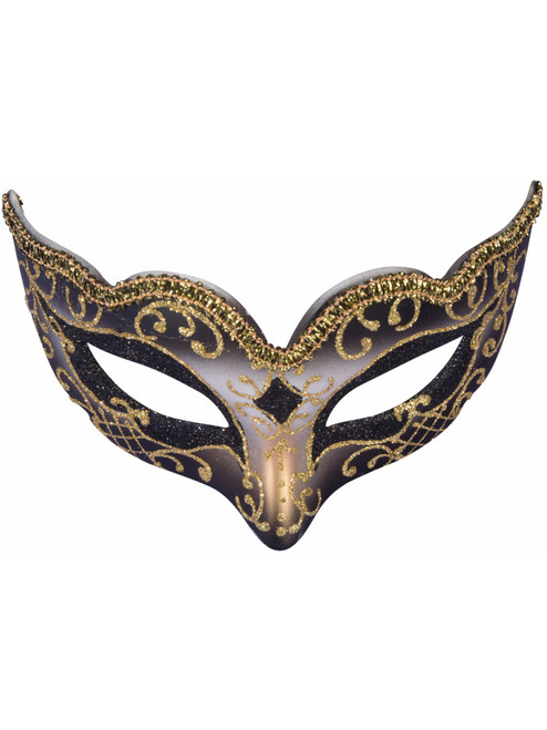 Adults Black And Gold Trim Venetian Masquerade Half Mask Costume Accessory