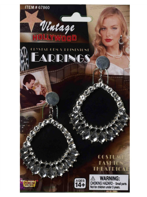 Deluxe Vintage Hollywood Starlet Costume Crystal Oval Chandelier Earrings