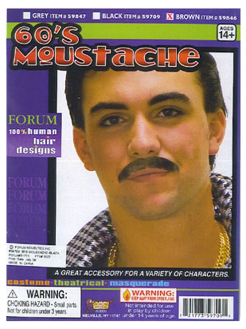 New Deluxe Human Hair Brown Cheesy 60s Costume Mustache