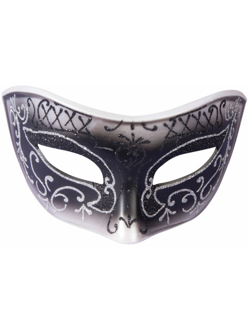 Adults Black With Silver Trim Venetian Masquerade Half Mask Costume Accessory