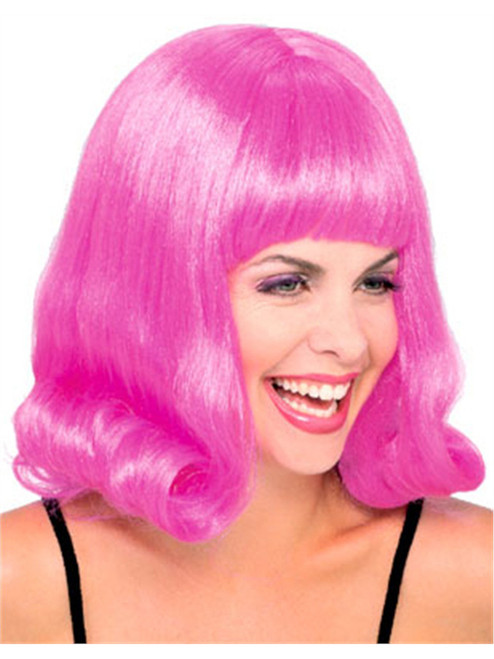 Adult's Vintage Clubbing Style Pink Costume Flip Wig