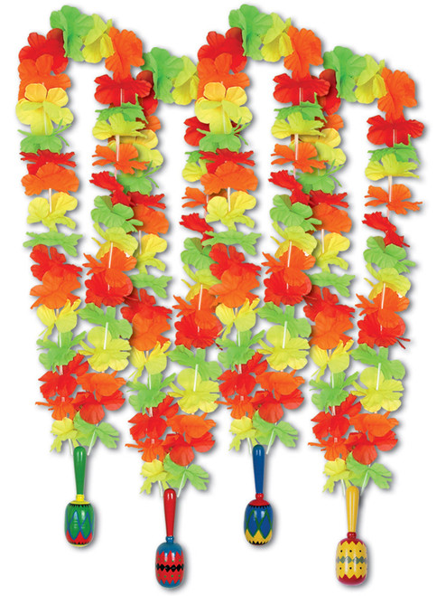 Mexican Fiesta Maraca Shaker Hawaiian Lei Necklace Costume Accessory