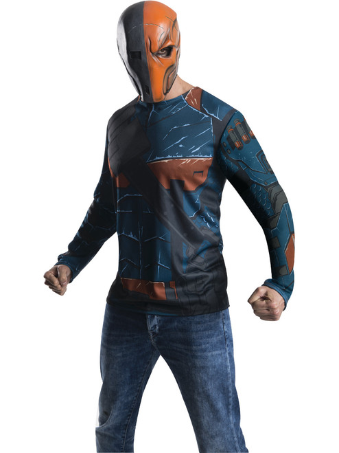 Adult Mens Batman DC Comics Arkham City Deathstroke T-shirt Mask Costume Top