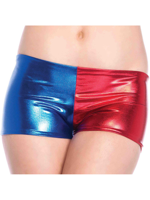 Adult's Womens Misfit Harlequin Red And Blue Hot Booty Shorts Costume Accessory