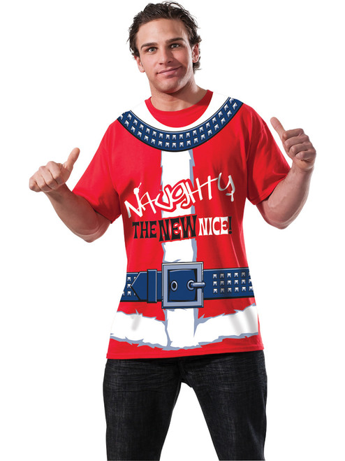 Adult Mens Christmas Naughty Santa Printed T-shirt Suit Shirt Costume