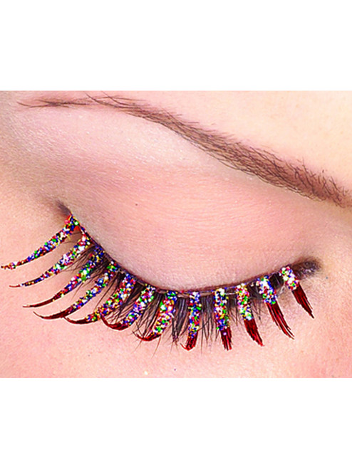 Women's Long Sexy Red and Silver Sparkle Holographic False Costume Eyelashes