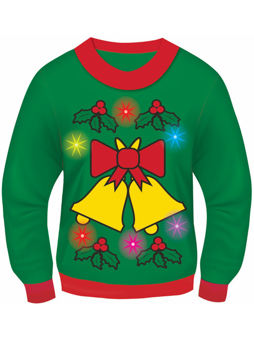 Adult Men's Bells And Holly Lights And Sound Ugly Christmas Sweater Costume