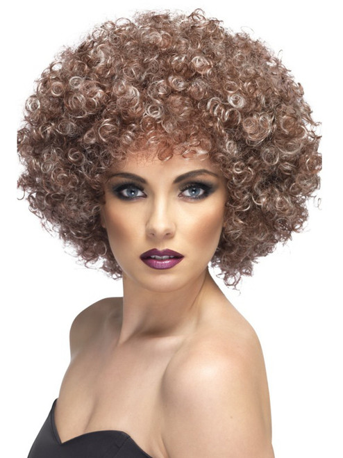 Adult 70s Curly Afro Retro Womens Disco Blonde Brown Wig Costume Accessory