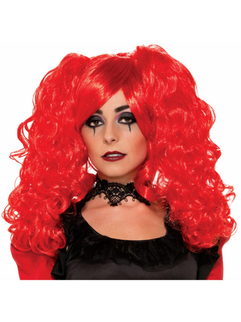 Womens Sexy Red Crimson Vixen Twisted Attraction Clown Curly Wig