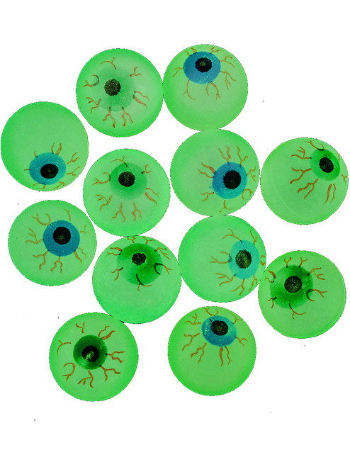 12 Hi Bounce Bouncy Ball Crazy Glow In The Dark Assorted Eye Balls Toy Set