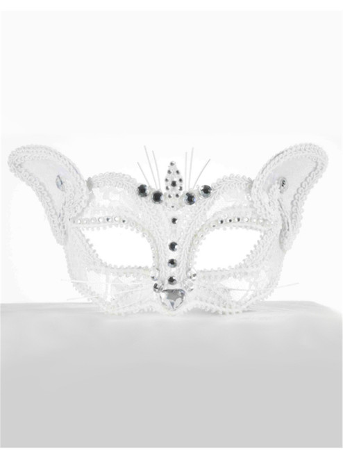 Adult Costume Accessory Sexy White Cat Lace Venetian Mask