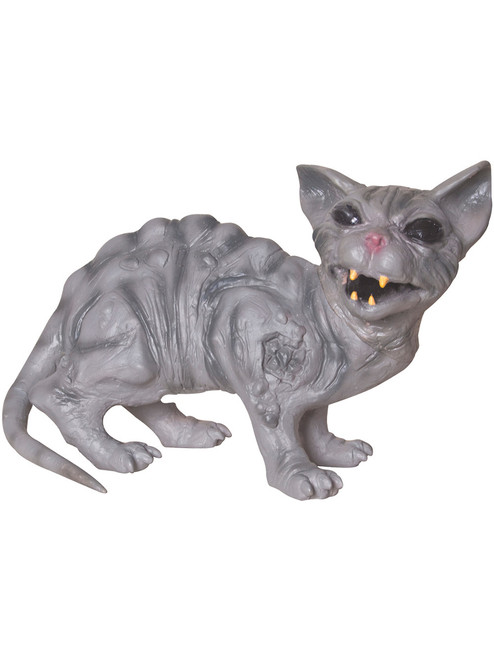 14" Gray Grey Automated Zombie Skeleton Feral Cat Halloween Decoration Prop