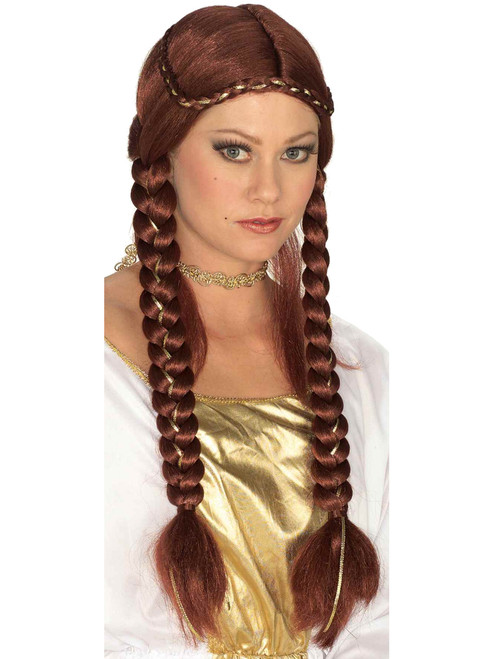 Renaissance Costume Brown Maiden Princess Braided Wig