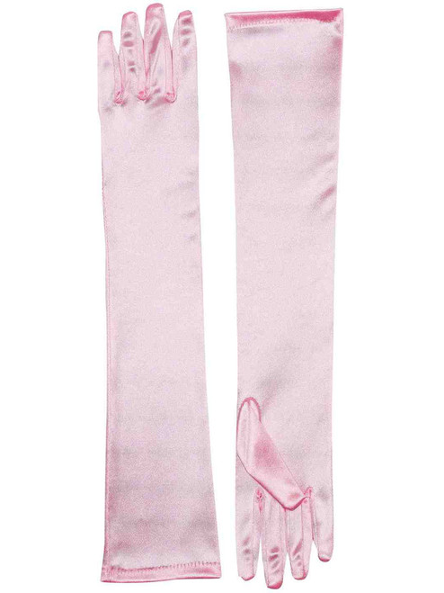 Adult Pink Elbow Length Princess Costume Long Satin Dress Gloves