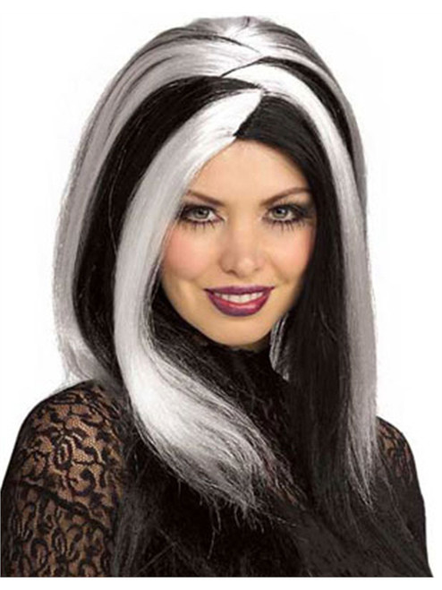 Womens Sexy Witch Costume Black and White Stripe Wig