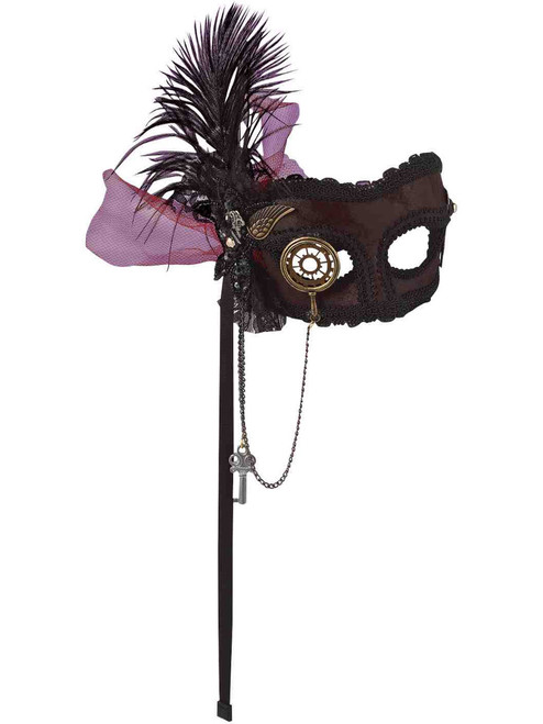 Deluxe Brown Gold Black Venetian Steampunk Costume With Stick Handle