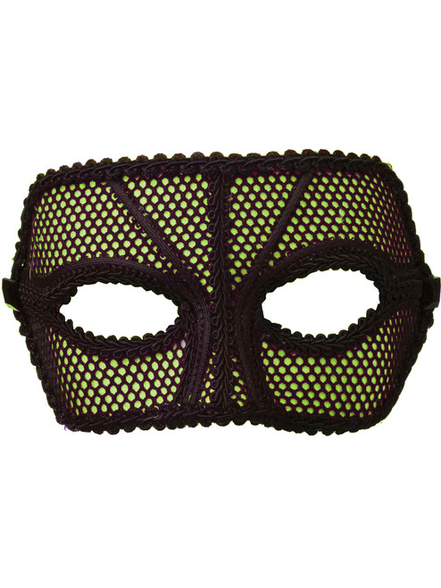 Deluxe Retro 80s Neon Black and Green Fishnet Costume Venetian Eye Mask