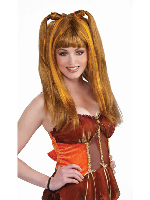 Womens Sexy Costume Autumn Orange and Brown Long Fantasy Pig Tail Fairy Wig
