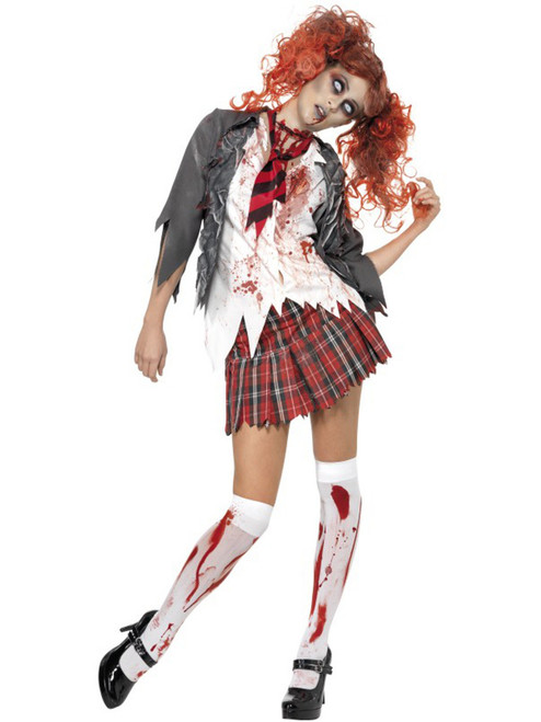 Womens Sexy Fever Bloody Zombie School Girl Uniform Costume