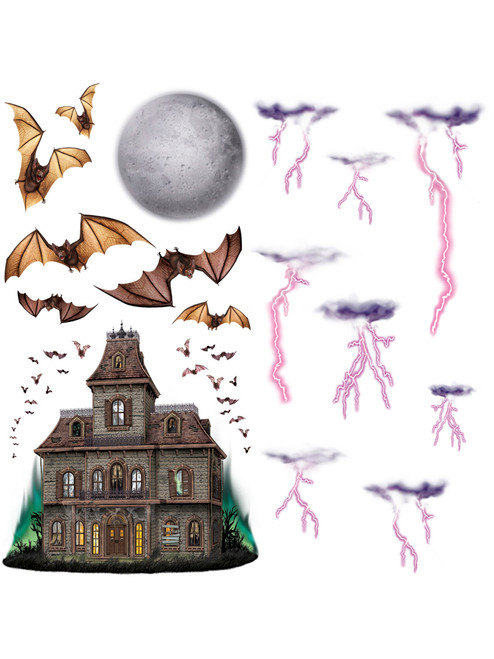 16 Count 7-40" Halloween Haunted House And Night Sky Props Decorations