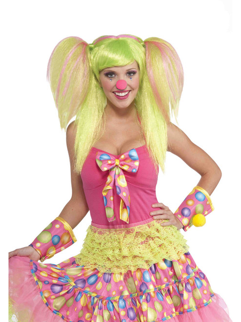 Adult Green and Pink Circus Sweetie Lollipop Lily Costume Ponytail Wig