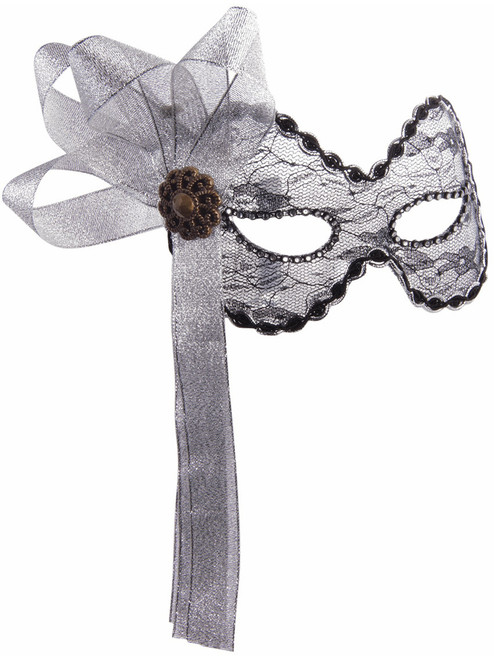 Adults Black Lace Venetian Masquerade Half Mask With Bow