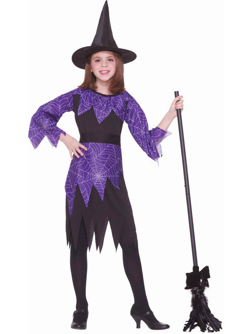 Child Girls Halloween Evil Spider Web Witch Costume