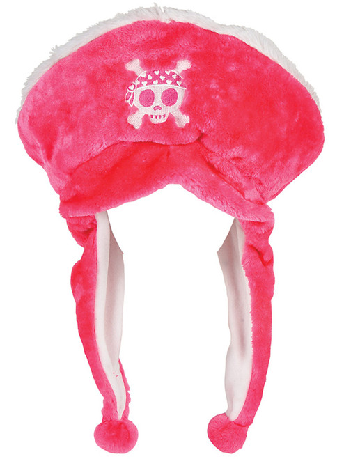 Pink Plush Pirate Hat Skull And Crossbones Ear Cover Flaps Costume Accessory