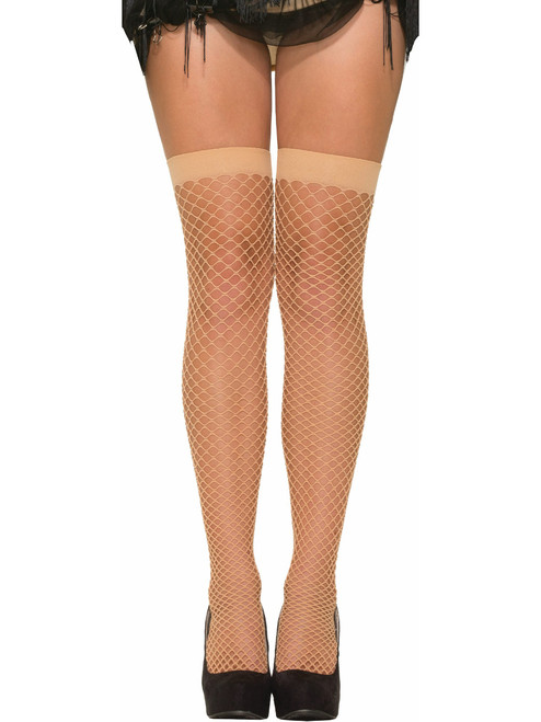 Adult Sexy Nude Beige Roaring 20s Fish Net Fishnet Thigh High Stockings