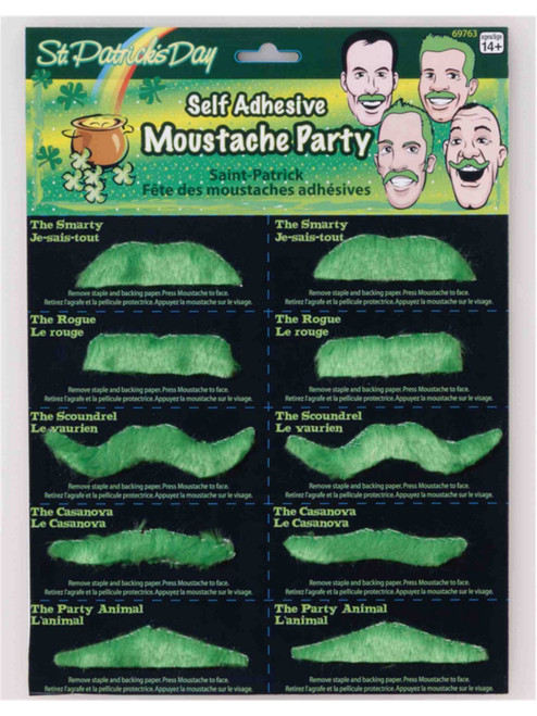 Set of 10 Green St Paddy Patrick's Day Party Leprechaun Costume Moustaches