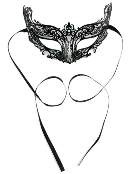 Kid's Black Elegant Laser Cut Masquerade Tie On Eye Mask Costume Accessory