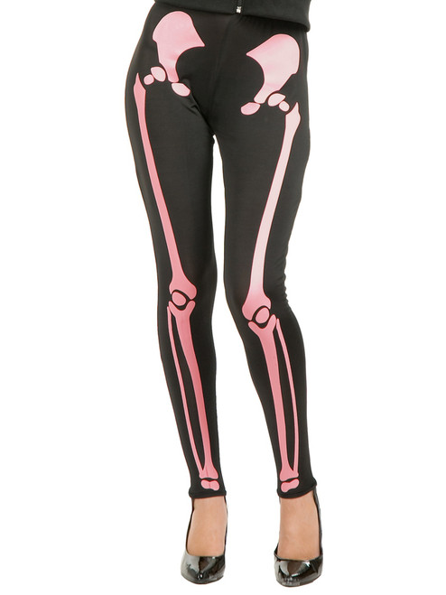 Women's Small-Medium Pink & Black Skeleton Leggings