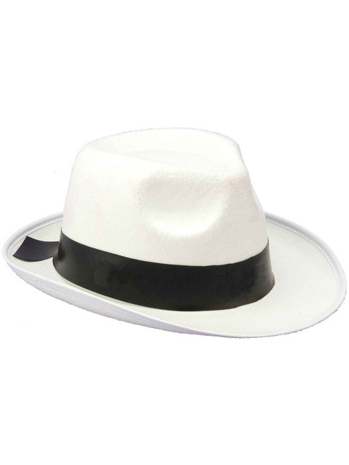 New White And Black Felt Gangster Costume Fedora Hat