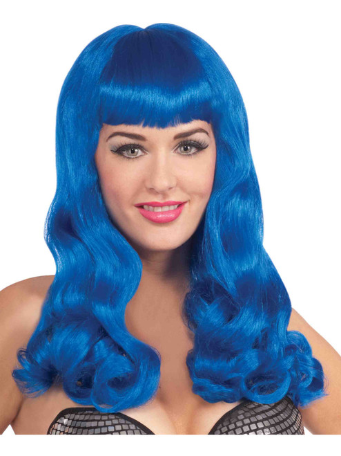 Adult Womens Sherry Berry California Girl Costume Long Blue Bangs Wig