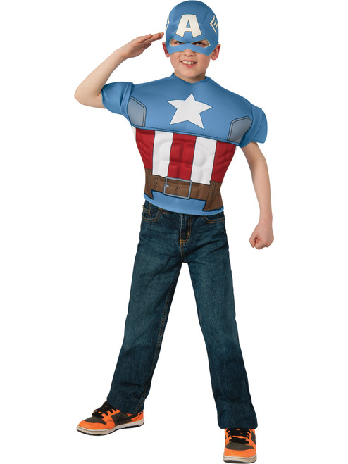 Childs Marvel Comics Avengers Captain America Costume Shirt Mask Medium 8-10