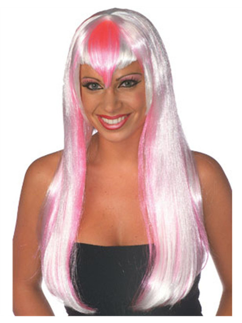 Womens Platinum Blonde Electric Pink Strawberry Ice Wig