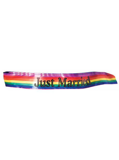 Adult's Rainbow Colored Just Married Newlywed Sash Costume Accessory