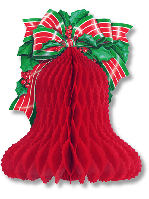 10" Red Tissue Paper Bell With Bow Holiday Christmas Party Decoration