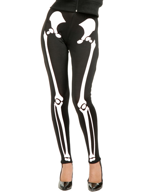 Women's Small-Medium White & Black Skeleton Leggings