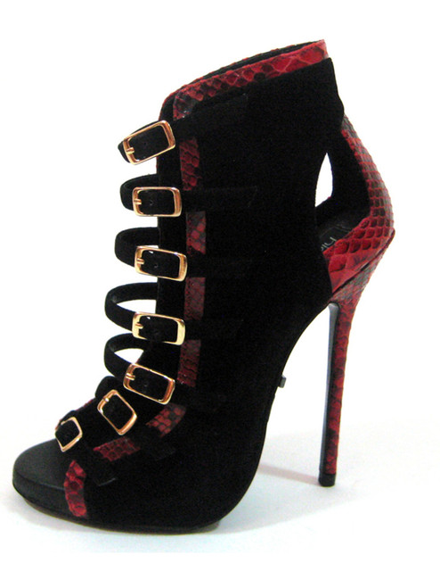 Highest Heel Womens 5" Micro Snake Trip Buckled Instep Red Snake PU Shoes Highest Heel Womens 5" Micro Snake Trip Buckled Instep Red Snake PU Shoes