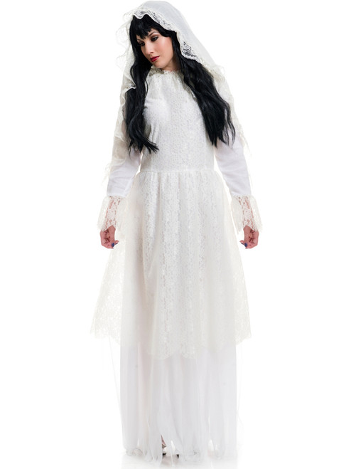 Womens Spooky Nightshade Bride Gown With Lace Veil