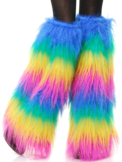 Adults Womens Rainbow Sexy Club Rave Furry Monster Leg Warmers