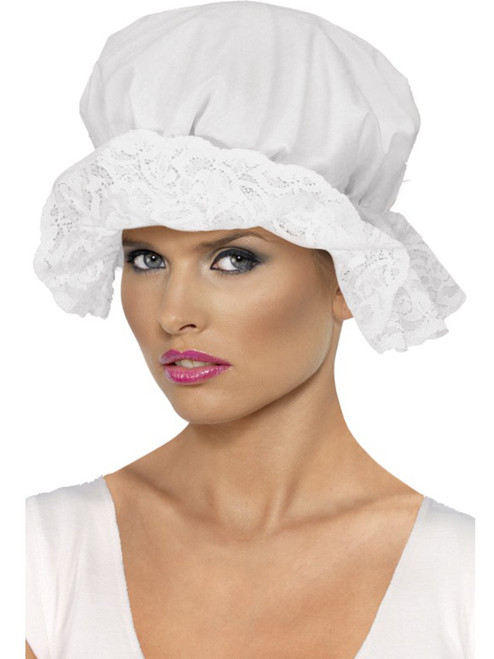 Adult Womens White Colonial Mop Cap Bonnet Costume Accessory