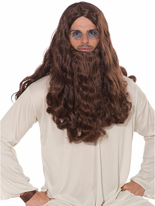 Mens Biblical Jesus Joseph Full Brown Guru Wig & Beard Set