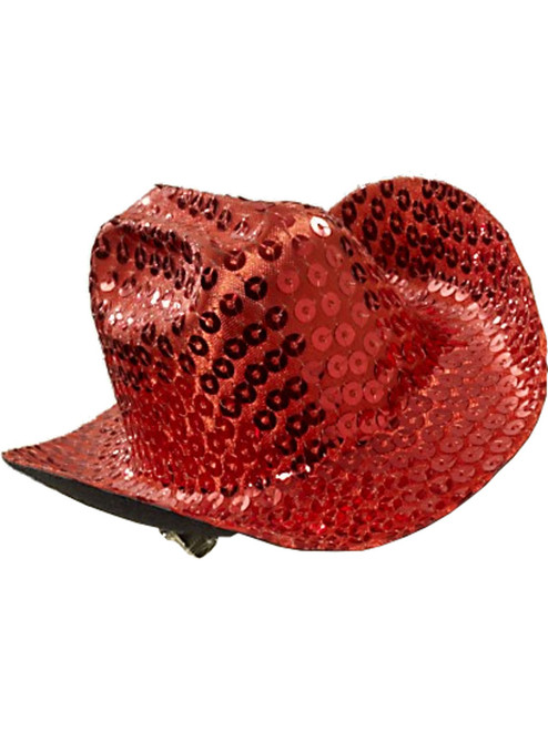 Women's Red Sequin Mini Micro Cowboy Cowgirl Wild West Hat