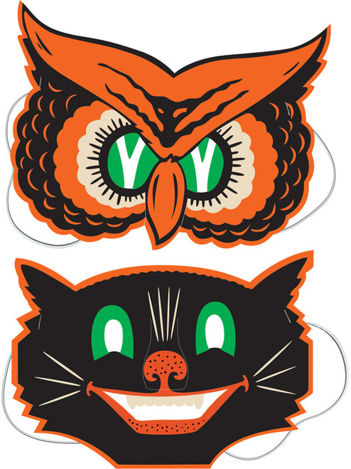 Set Of 2 9.5" Owl And Cat Masks Halloween Costume Accessories