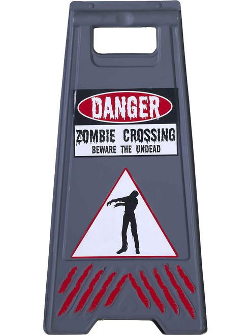 Zombie Crossing Warning Floor Sign with Caution Tape Halloween Decoration